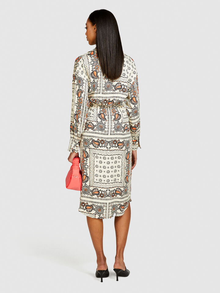 Printed shirt dress with sash - women's midi dresses - Multi-color | Sisley image number 3